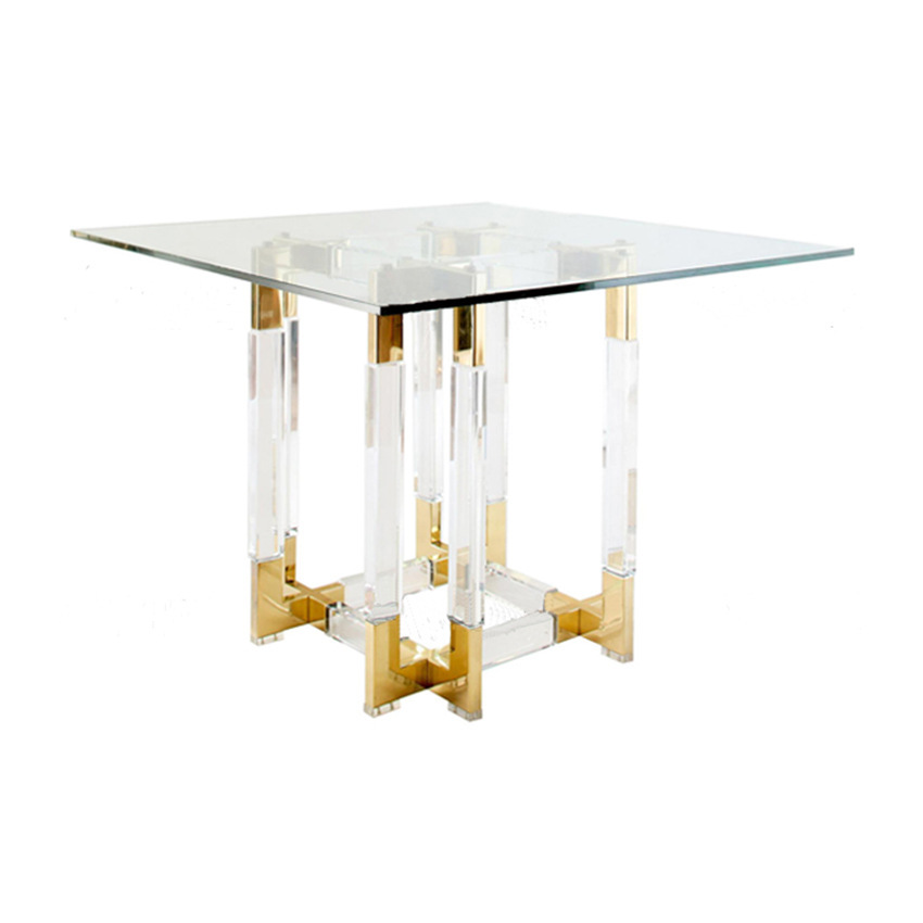 欧式美式亚克力透明餐桌方形时尚商用休闲桌家用阳台不锈钢洽谈桌