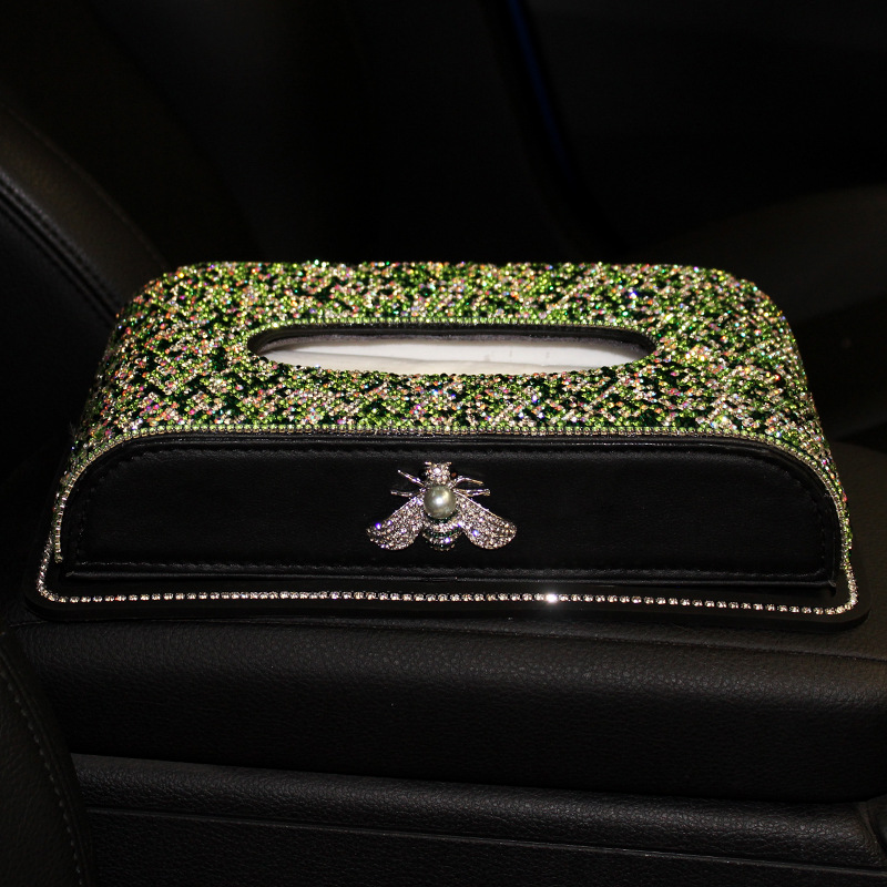 Car-mounted diamond bee cuero asiento caja de toallas para decoración interior de automóviles toallas para automóviles adornos de caja de servillas