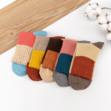 厂家批发新款拼色女保暖袜 兔羊毛袜 中筒宽口加厚袜批发
