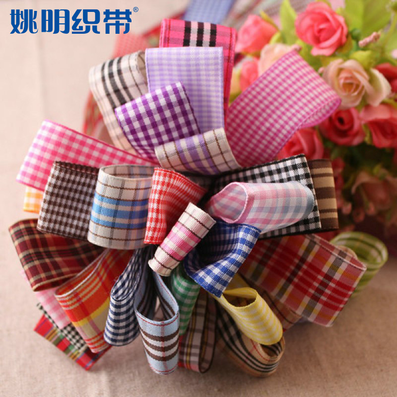 Yao Ming Plaid cinta hecha a mano DIY cinta regalo material de embalaje 2,5 cm Plaid banda accesorios para el cabello material decorativo