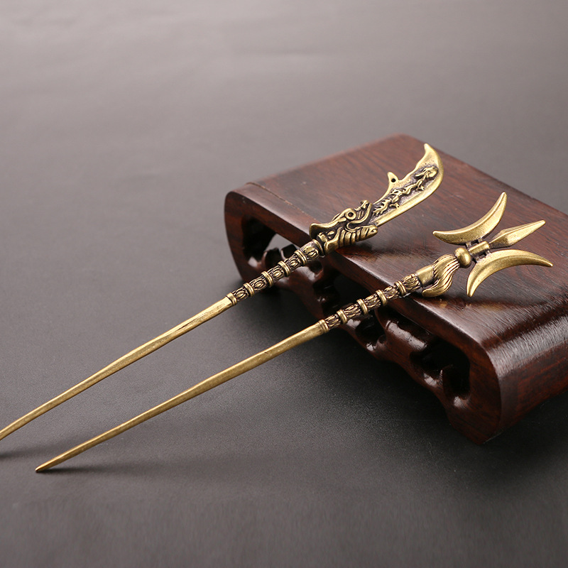 Ancient men's weapon hair buns Ancient wind copper crafts tea needle…
