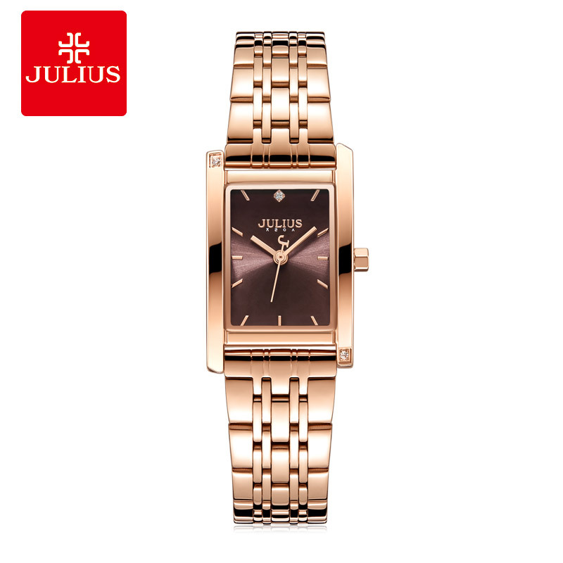 JULIUS Polyshi Alloy Pointer Casual Business Rose Gold Fashionable Square Watch Women's JA-1257