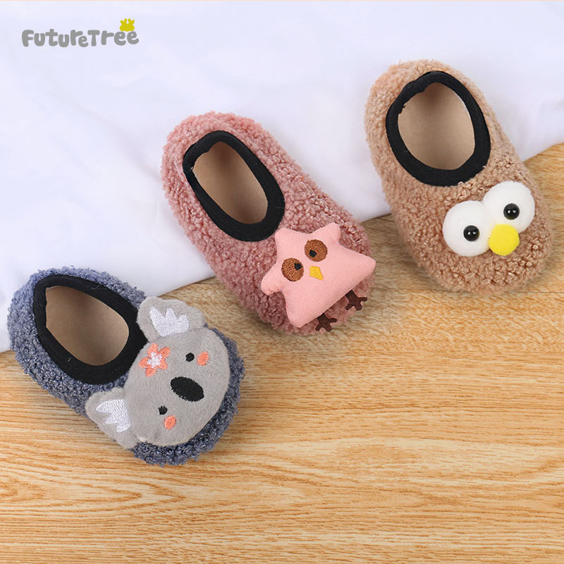 Calcetines de piso lindos de dibujos animados calcetines de invierno para niños forrados de lana para niños calcetines de bebé para hombres y mujeres de fondo suave para bebés de educación temprana para interiores