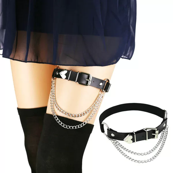 European and American Punk Gothic PU Leather Irregular Garter Belt Personalized Heart Love Chain Elastic Thigh Ring