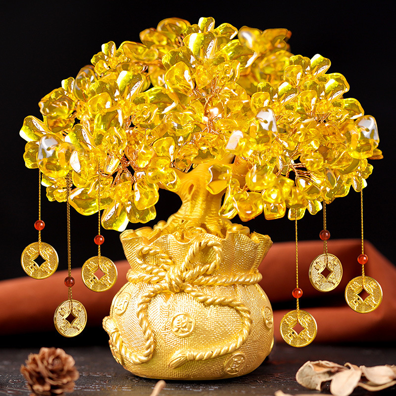 Citrine Wealth Tree Wine Cabinet Decorations Home Living Room Wealth Gathering Feng Shui Cash Tree Creative Opening Gift