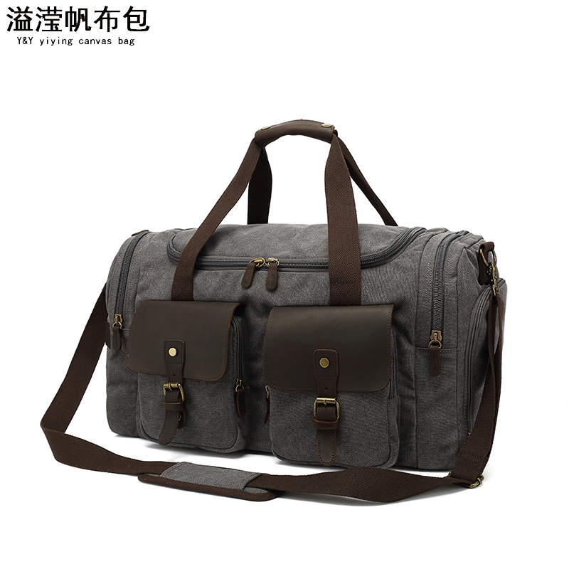 Bolsa de viaje de los hombres bolsa de equipaje de techo de gran capacidad Yoga Fitness Bolsa de viaje de larga y corta distancia en movimiento de lona con cuero de Caballo Loco