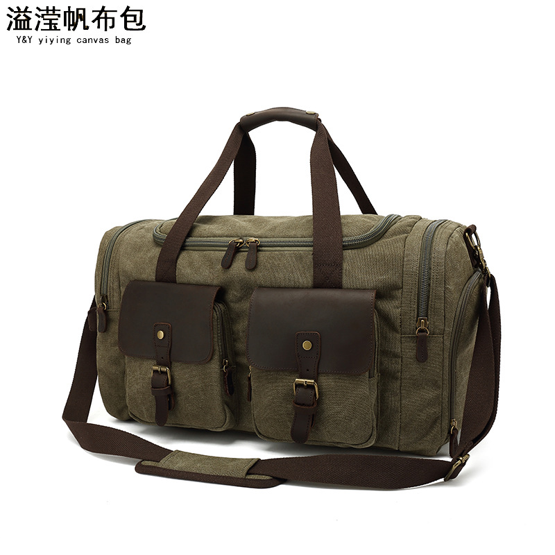 Bolsa de viaje de los hombres bolsa de equipaje de techo de gran capacidad Yoga Fitness Bolsa de viaje de larga y corta distancia en movimiento de lona con cuero de Caballo Loco