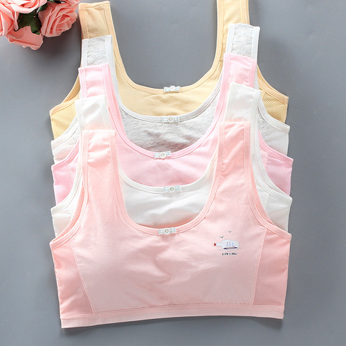 New girl bra mesh double-layer anti-bump cotton vest-style underwear bottoming tube top 16 students with inserts