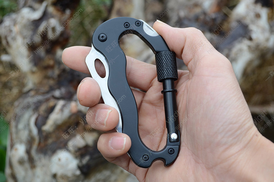 Outdoor camping multi-functional quick hanging safety carabiner knife saw cross screwdriver word screwdriver carabiner