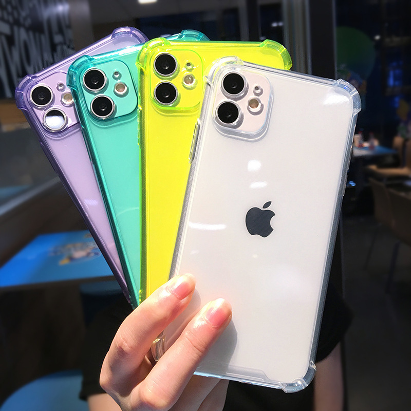 New 16 fluorescent color for iPhone14pro max phone case four corners drop-proof 7p transparent XR soft case 15