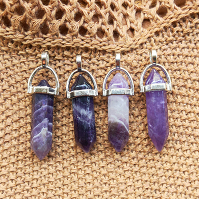 Natural stone amethyst bullet Hexagon necklace Pendant foreign trade wholesale quartz Point Pendant