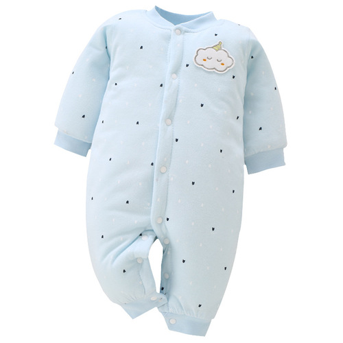 Winter baby jumpsuit, three-layer warm quilted newborn clothes, pure cotton boneless cotton clothes, baby sleeping clothes and crawling clothes