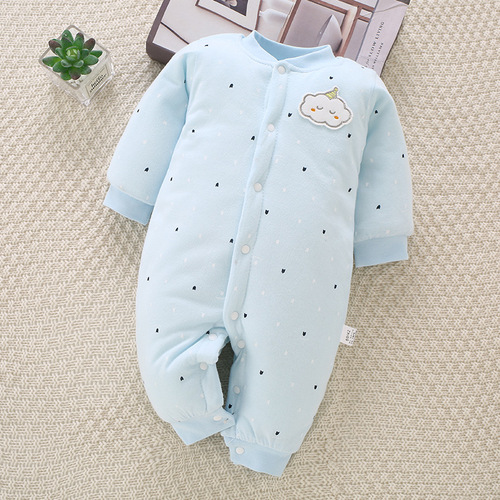 Winter baby jumpsuit, three-layer warm quilted newborn clothes, pure cotton boneless cotton clothes, baby sleeping clothes and crawling clothes