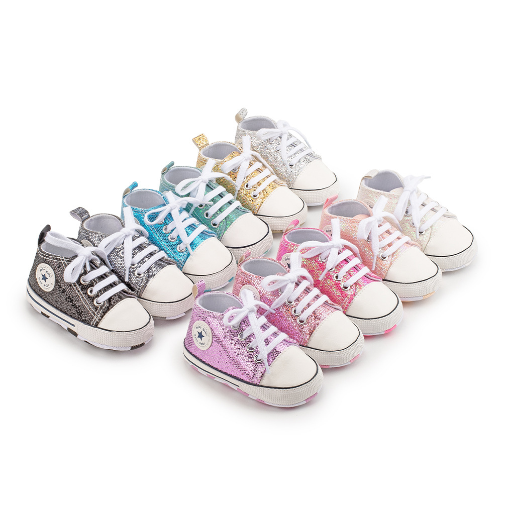 Zapatos de bebé transfronterizos nuevos zapatos de lona de lentejuelas zapatos de bebé de fondo suave zapatos de bebé