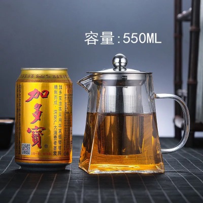Tetera cuadrada de vidrio grueso con filtro de acero inoxidable resistente al calor, para té de flores/infusión, venta al por mayor de fábrica