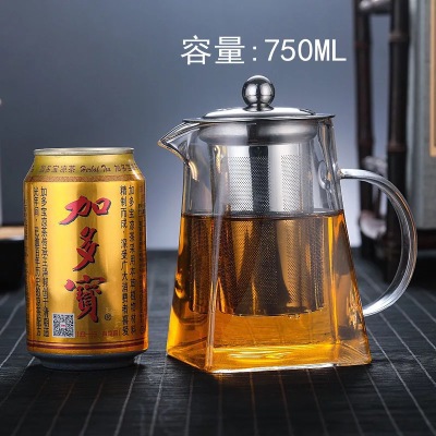 Tetera cuadrada de vidrio grueso con filtro de acero inoxidable resistente al calor, para té de flores/infusión, venta al por mayor de fábrica