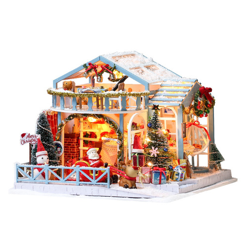 Quyiya diy cabin Christmas snow night creative Christmas gifts for men and women lovers toy assembled house model