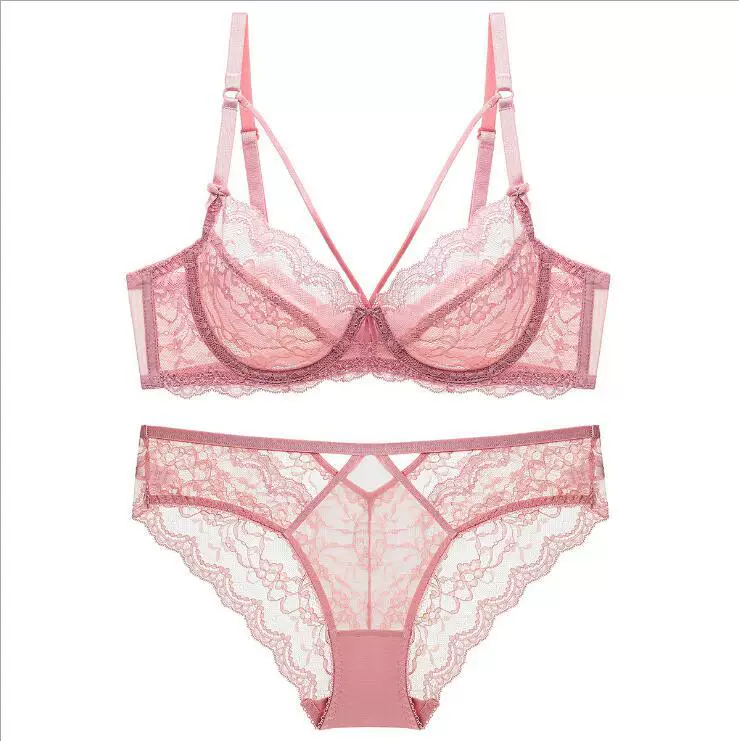 Ultra-thin Lace Bra Set, Sheer Design with Light Padding Option, Sizes 70A–90E