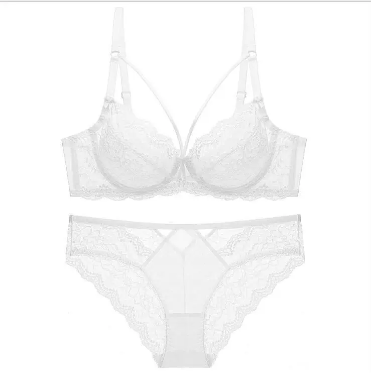 Ultra-thin Lace Bra Set, Sheer Design with Light Padding Option, Sizes 70A–90E