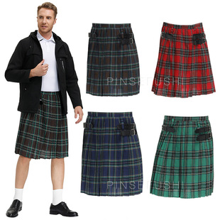 Scottish National Holiday Skirt Men's Plaid Pleated Skirt Nightclub Bar Work Funny Large Size Dummy Dress