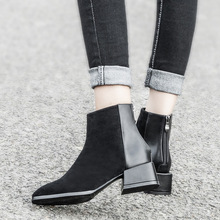 网红舒适英伦风马丁靴 切尔西短靴韩版单里绒里粗跟圆头靴女小