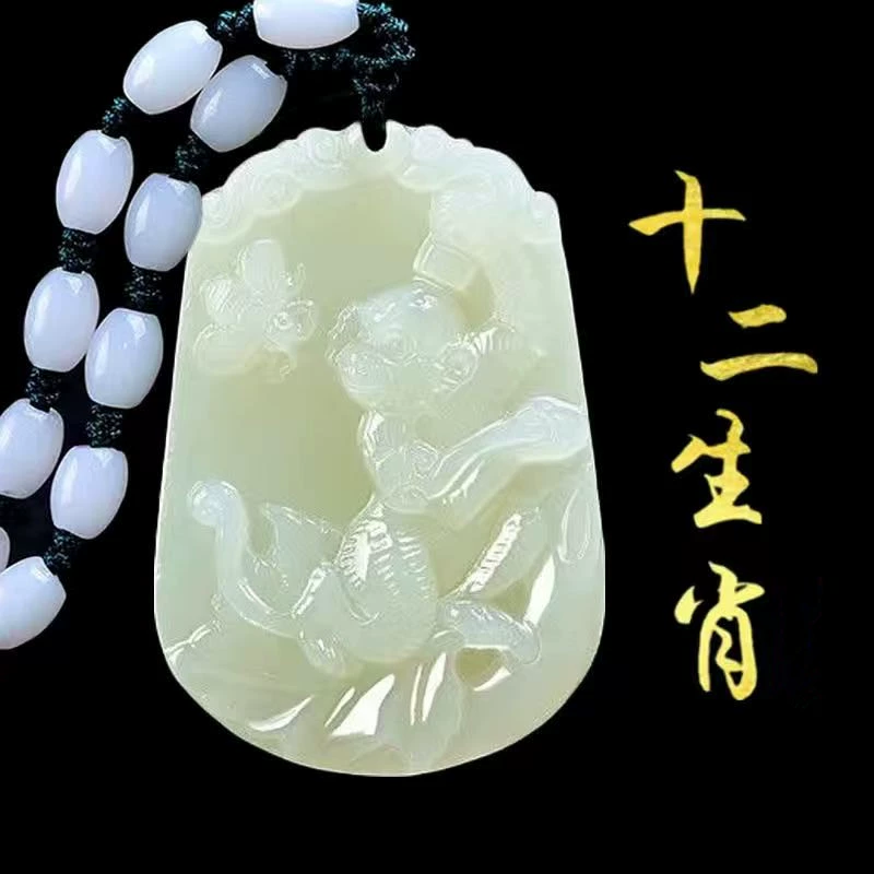 Жадеитовый кулон зодиака, афганский синий и белый jade, двенадцать резьбовых знаков, 12 дизайнов