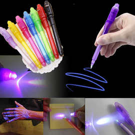 7支套装塑料大头验钞灯笔UV隐形墨水灯笔多功能魔术发光笔印logo