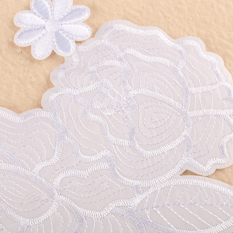 白色玫瑰花布贴 酒店床单补洞 宾馆布草房修补丁带胶可缝可烫包邮