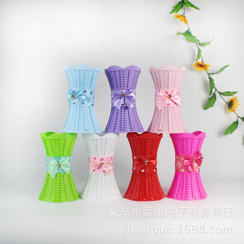 客厅塑料简约时尚干花花瓶藤编创意插花台桌面摆设欧式迷你小花瓶