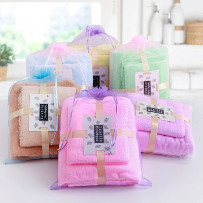 Manufactor goods in stock Coral Picture Sets of towels towel Bath towel Two suit water uptake activity gift wholesale