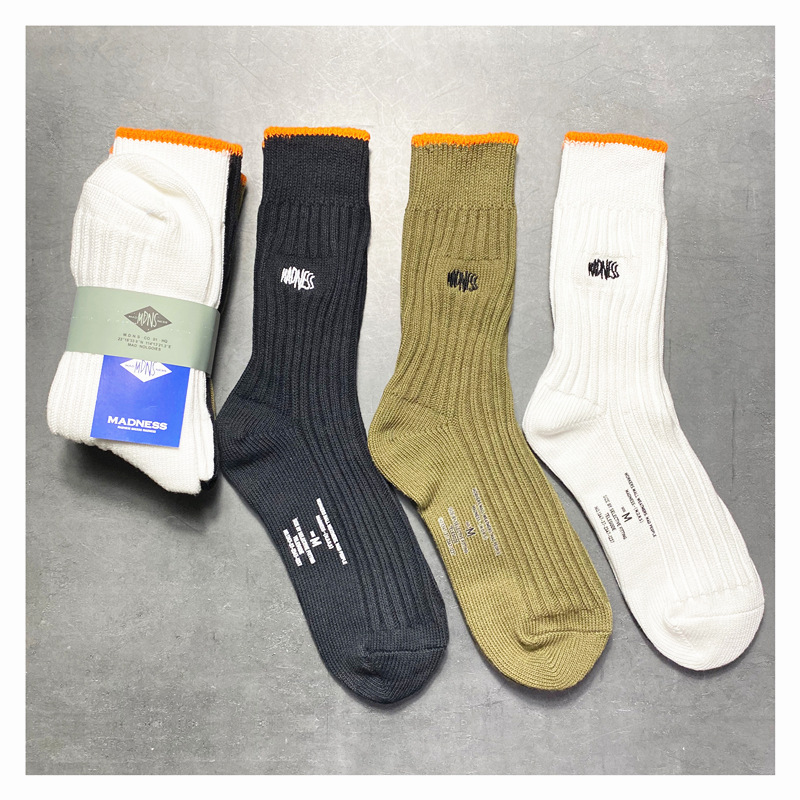 2025d Trendy Brand MDNS Yu Wenle Same Style Thick Line Embroidered Street Hip-Hop Sports Unisex Pure Cotton Mid-Calf Socks_voghion.com