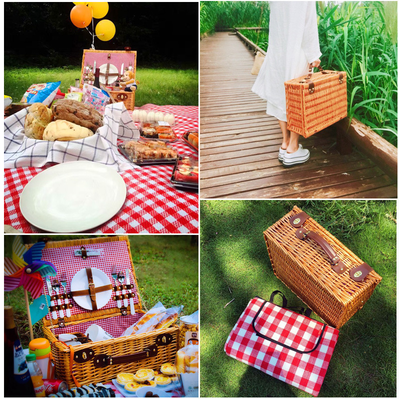 Exclusivo transfronterizo Willow Picnic Basket cesta de aislamiento de ratán cesta de picnic cesta de mimbre cesta de almacenamiento plegable