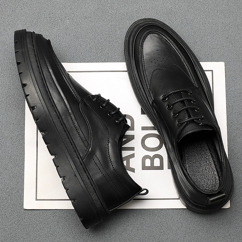 Кожаные Туфли-броки, мужская повседневная обувь, модная универсальная черная Мужская обувь для подростков в Корейском стиле с мягкой подошвой, красивая мужская обувь