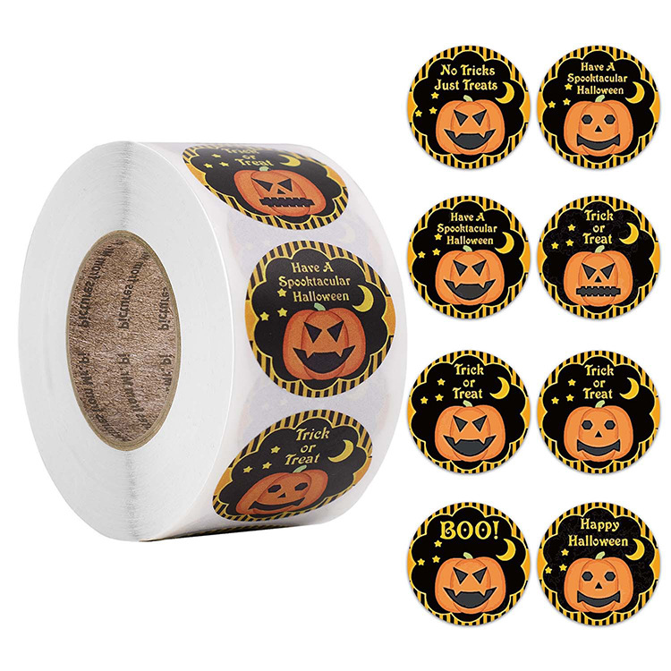 Pumpkin emoji TRICK OR TREAT HALLOWEEN STICKERS HALLOWEEN candy bag sticker