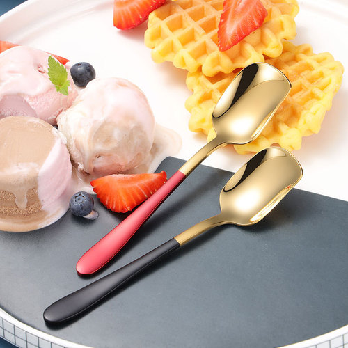Stainless steel spoon 304 Internet celebrity spoon Korean ice cream spoon children's small spoon golden spray paint dessert ice cream spoon
