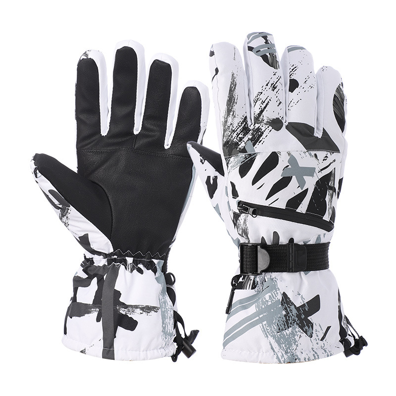 Guantes de esquí de las mujeres de invierno cálido Graffiti al aire libre a prueba de frío pareja forrada de vellón engrosada pantalla táctil de los hombres abajo guantes de algodón