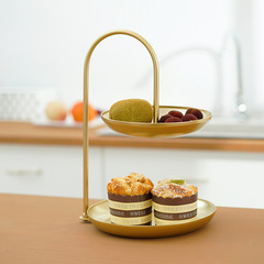 Wholesale Creative Iron Double Layer Round Cosmetic Storage Tray Fruit Plate Desktop Earring Bracelet Storage Rack