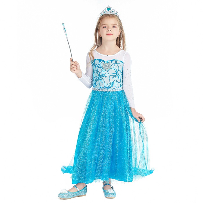 2021 Christmas Children's Clothing Frozen Princess Dress Elsa Girls Long Sleeve Dress Amazon