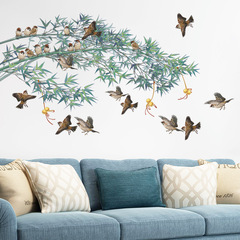 大幅雀玉竹中國風牆貼畫 客廳沙發電視背景裝飾自粘貼紙畫MG1008