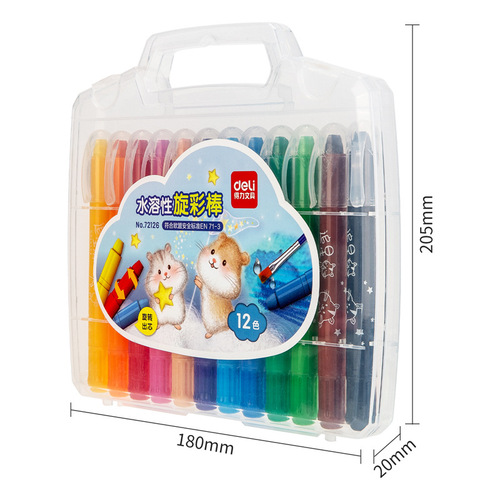 Deli 72126 water-soluble colorful stick 12/24/36 color boxed student oil pastel children's washable crayon
