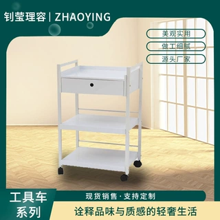 批发美容美发移动工具万向轮纯白美容院手推车三层复古柜架