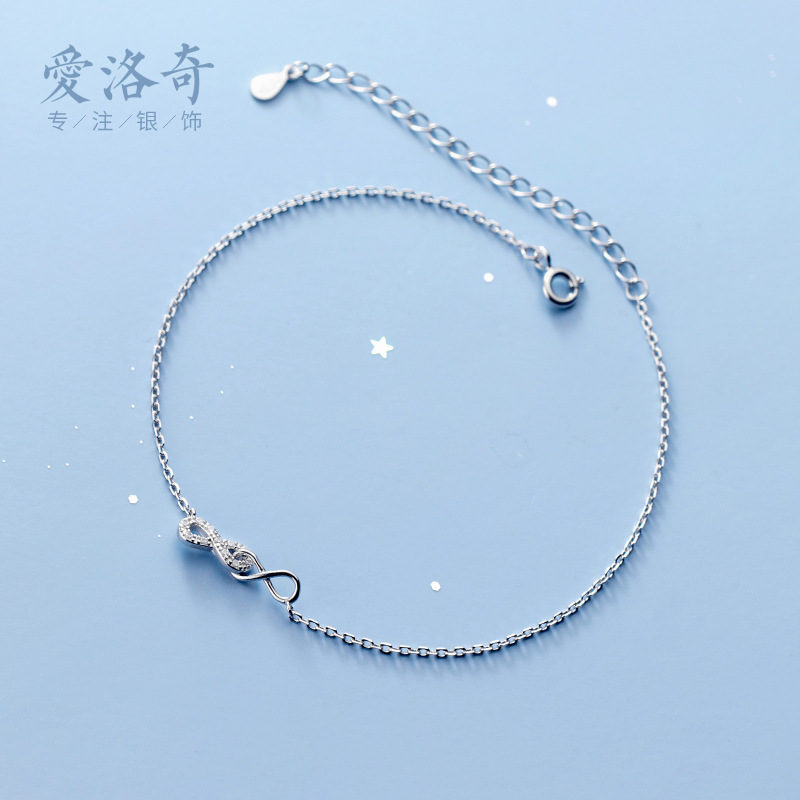 Eloch S925 plata coreana simple infinito 8 caracteres hebilla de tobillo personalidad de diamante pie joyas S4232