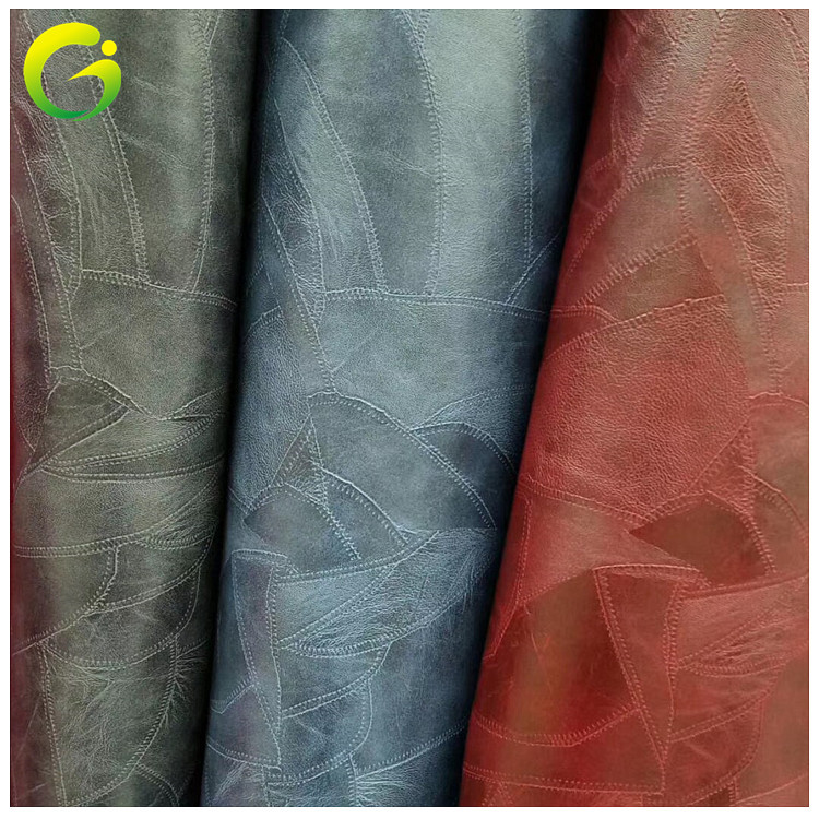 供应时尚拼接纹半PU皮革  复古仿真缝线革 箱包手袋软包移门装饰