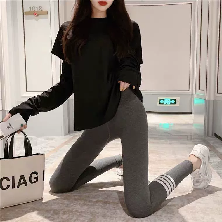 Cotton trousers, thin elastic leggings, fitted, tight