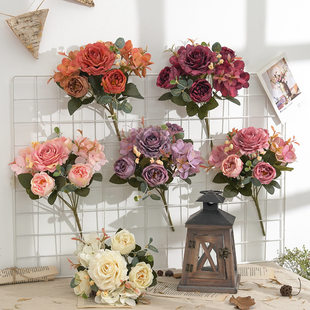 European -style retro hydrangea peony flower bouquet hibiscus rose simulation flower furnishing flower home wedding decorative fake flowers and flowers