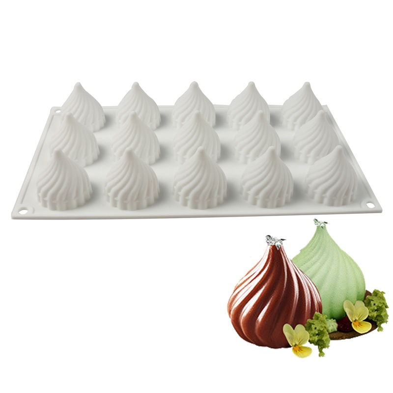 15 piezas pequeño molde de pastel de mousse de ciclón pequeña cabeza de cebolla al vapor bollo relleno molde de silicona postre molde de hornear de chocolate