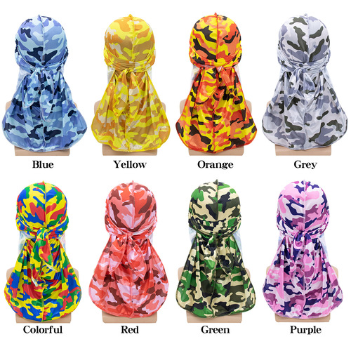 Camouflage Print Long Tail Pirate Hat High-Quality Hair Covering Durag