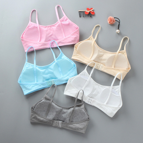 Girls' bra without steel ring, double-layer sling, sponge pad, pure cotton, breathable, junior high school students, high school students, tube top bra, summer