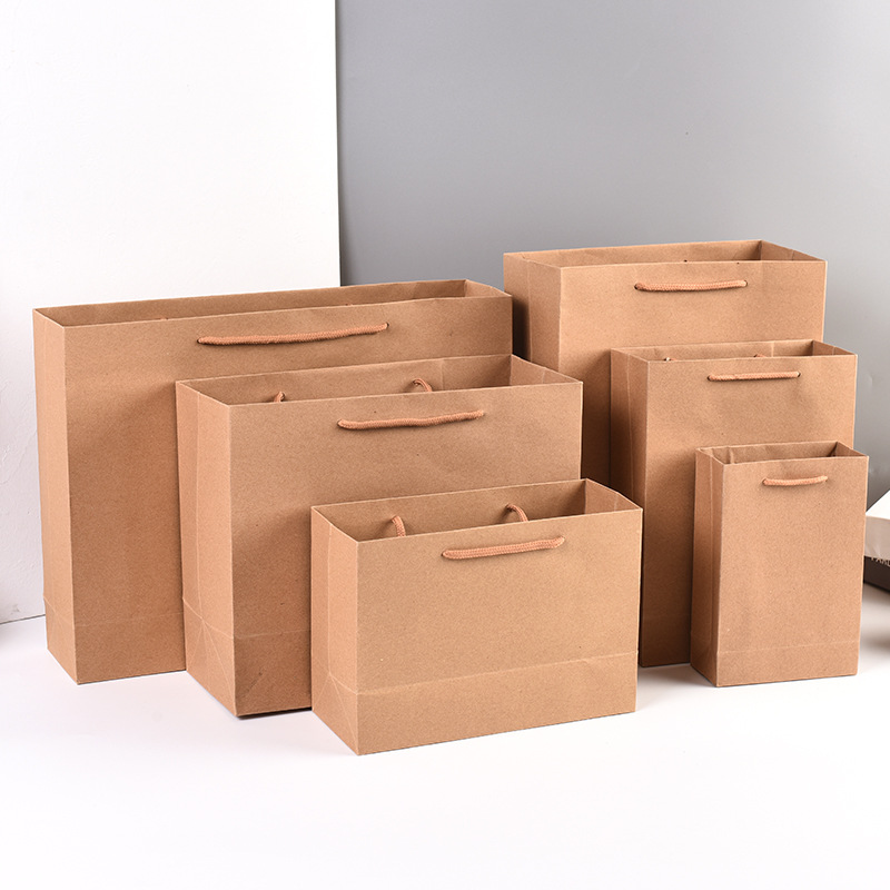 加厚牛皮纸手提袋横板竖版礼品袋通用服装手提袋外卖打包袋现货