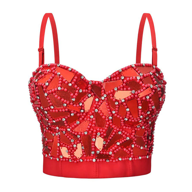 Plexiglass nailed corset outerwear stage performance clothing sequined camisole women's new European and American tube top Plexiglass nailed corset outerwear stage performance clothing sequined camisole women's new European and American tube top